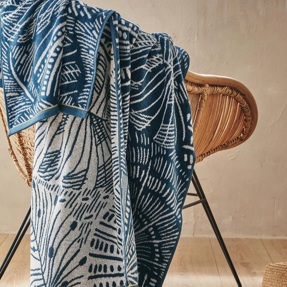 Drap de plage en coton, et lurex Bornéo Java bleu