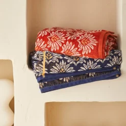 Drap de plage imprimé en jacquard de coton Bleu