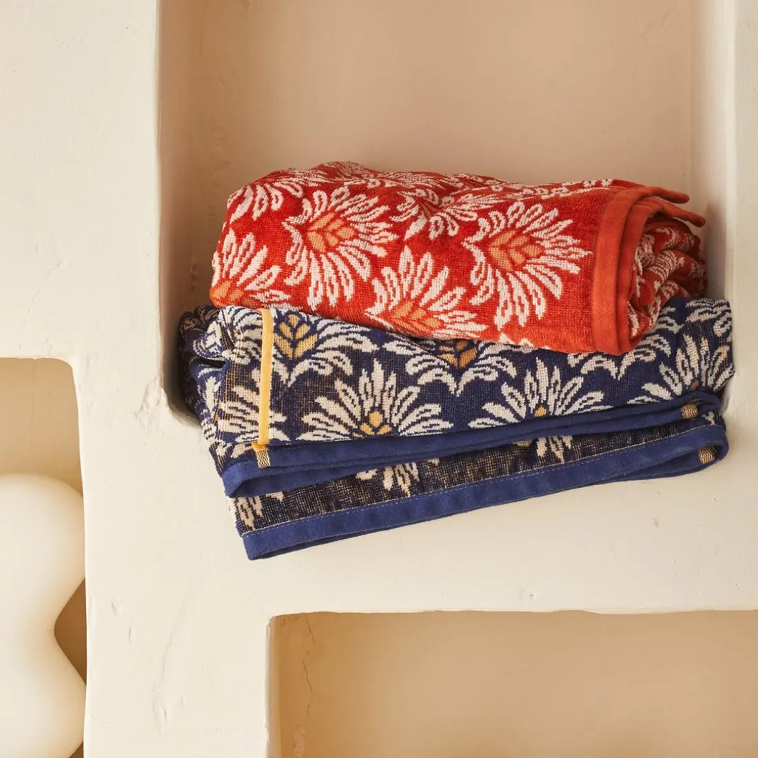 Drap de plage imprimé en jacquard de coton Bleu