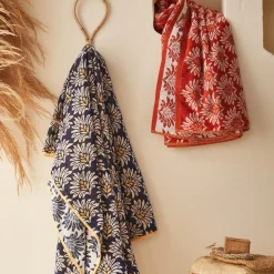 Drap de plage imprimé en jacquard de coton Bleu