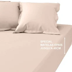 Drap housse grand bonnet XL Percale de coton TERTIO® - beige rosé