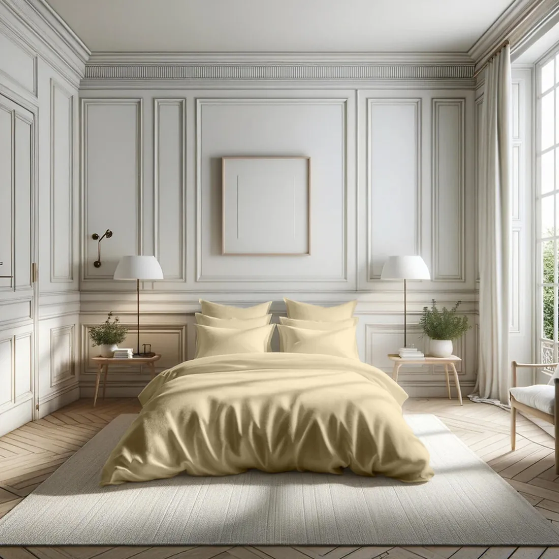 Drap Housse Grand Bonnet Percale De Coton TERTIO® - Beige Ficelle