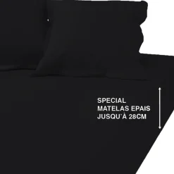 Drap Housse Grand Bonnet Percale De Coton TERTIO® -Noir