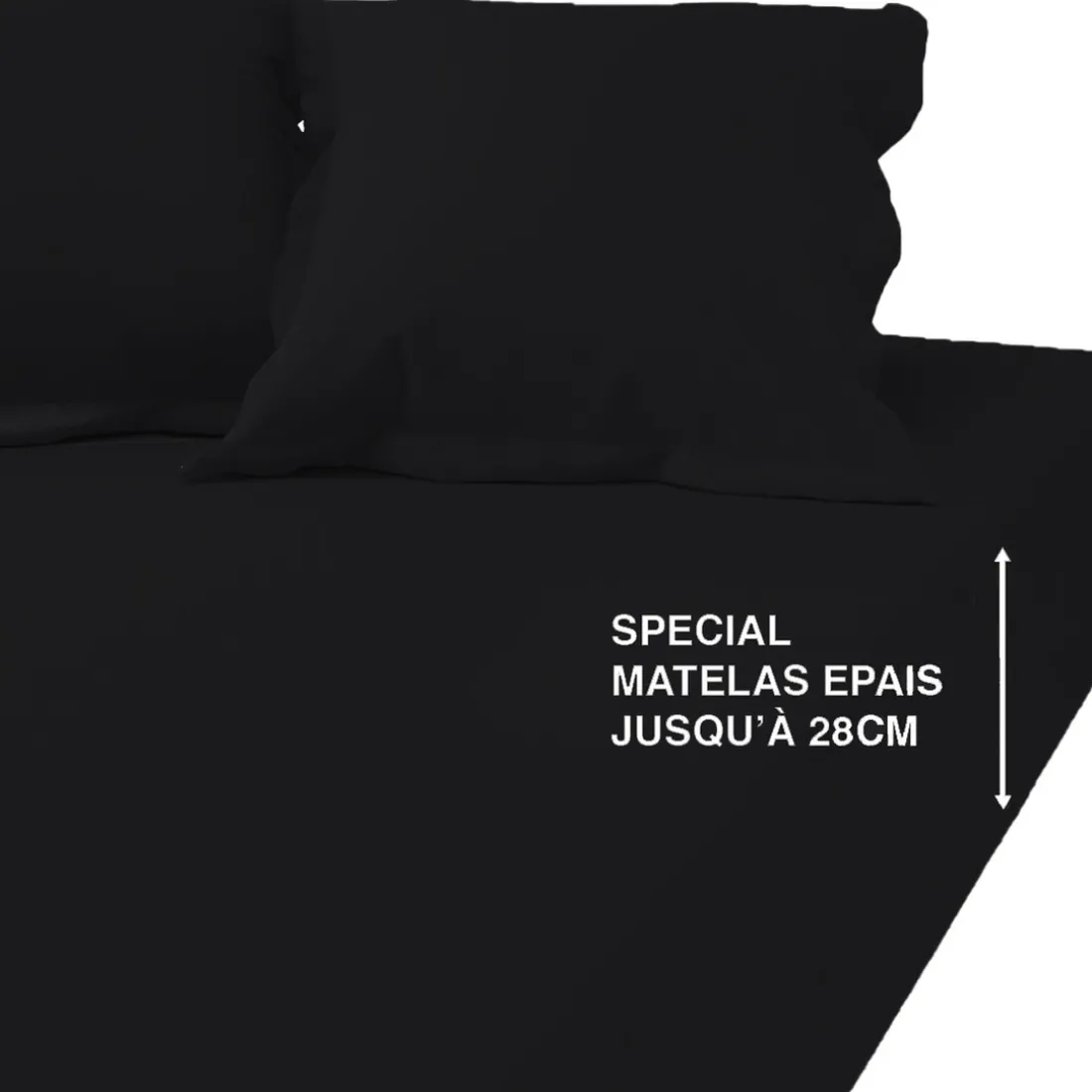 Drap Housse Grand Bonnet Percale De Coton TERTIO® -Noir