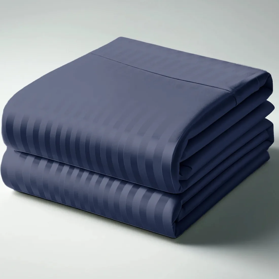 Drap Housse Grand Bonnet XL Satin De Coton rayé TERTIO® - Bleu indigo