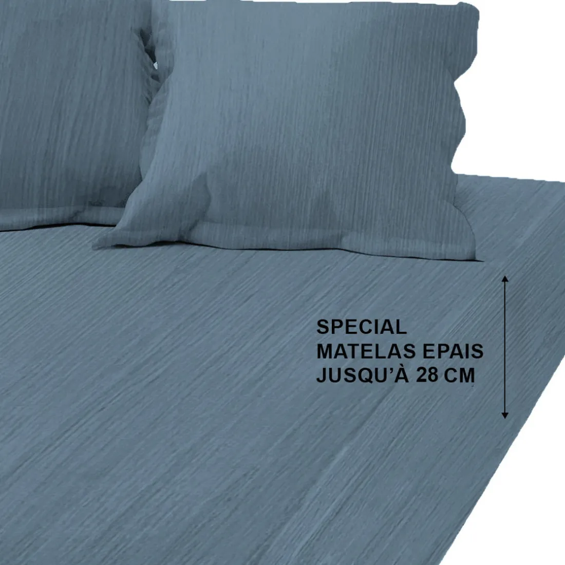 Drap housse grand bonnet Gaze de coton TERTIO® - Bleu Orage