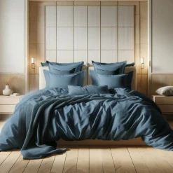 Drap housse grand bonnet Gaze de coton TERTIO® - Bleu Orage