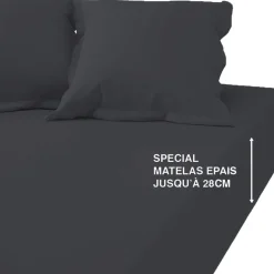 Drap Housse Grand Bonnet Percale De Coton TERTIO® - Anthracite