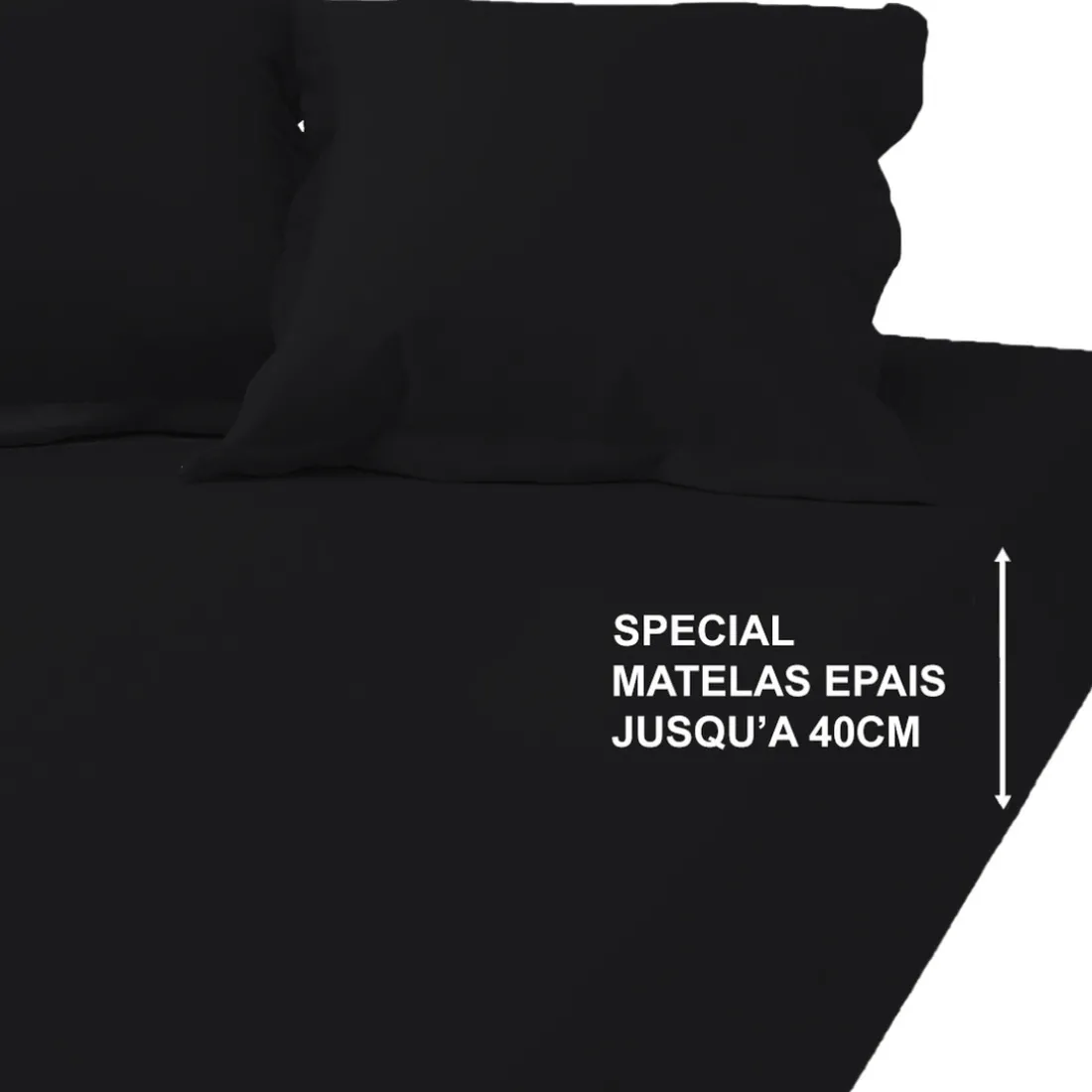 Drap housse grand bonnet XL Percale de coton TERTIO® - Noir
