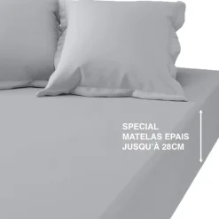Drap Housse Grand Bonnet Percale De Coton TERTIO® - Gris Perle
