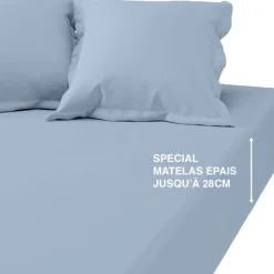 Drap Housse Grand Bonnet Percale De Coton TERTIO® - Bleu Ciel