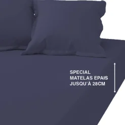 Drap Housse Grand Bonnet Percale De Coton TERTIO® - Bleu Indigo