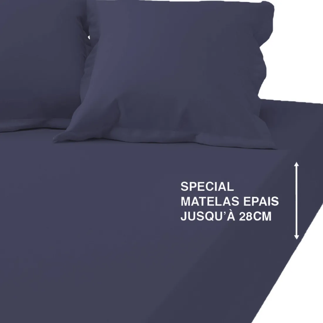 Drap Housse Grand Bonnet Percale De Coton TERTIO® - Bleu Indigo