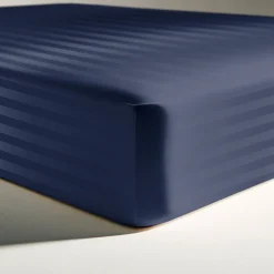 Drap Housse Grand Bonnet Satin De Coton rayé TERTIO® -Bleu indigo
