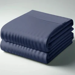 Drap Housse Grand Bonnet Satin De Coton rayé TERTIO® -Bleu indigo