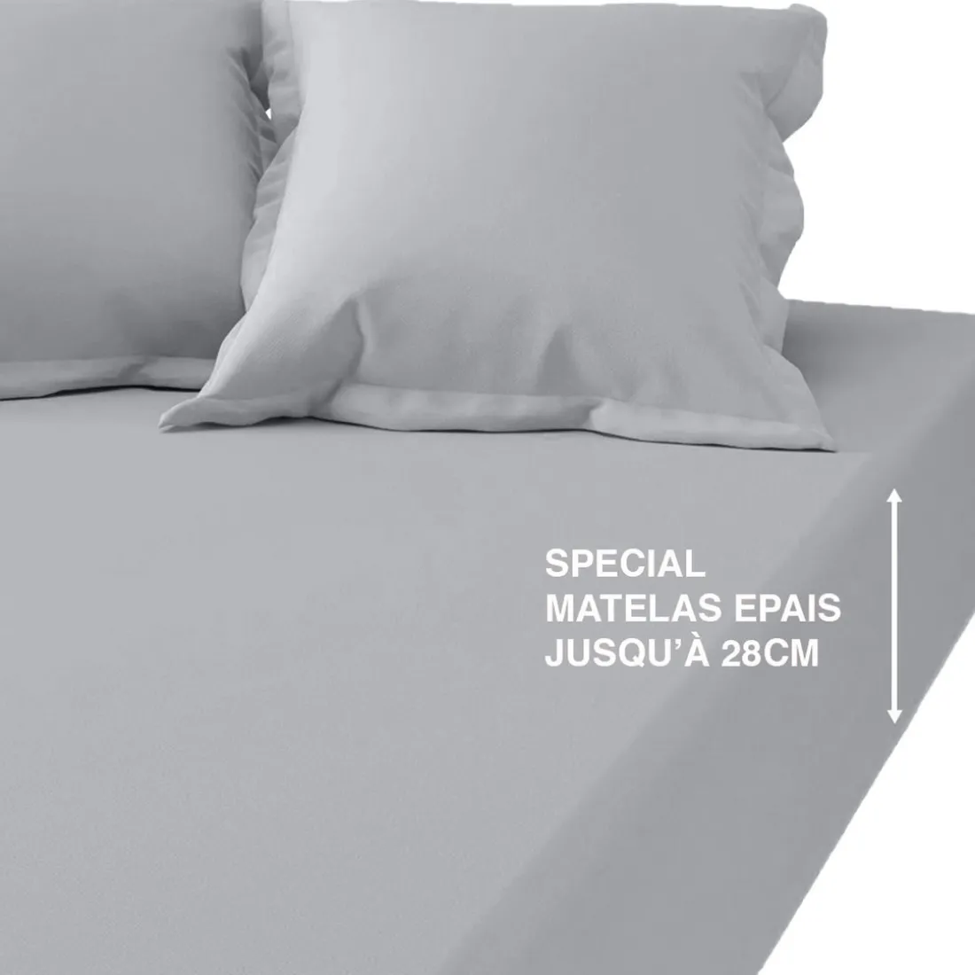 Drap Housse Grand Bonnet Satin De Coton uni TERTIO® - Gris Perle
