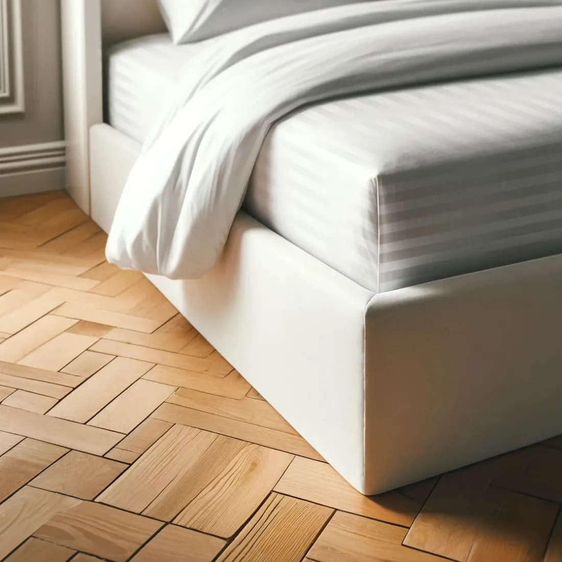 Drap Housse Grand Bonnet Satin De Coton rayé TERTIO® -Blanc