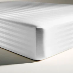 Drap Housse Grand Bonnet Satin De Coton rayé TERTIO® -Blanc