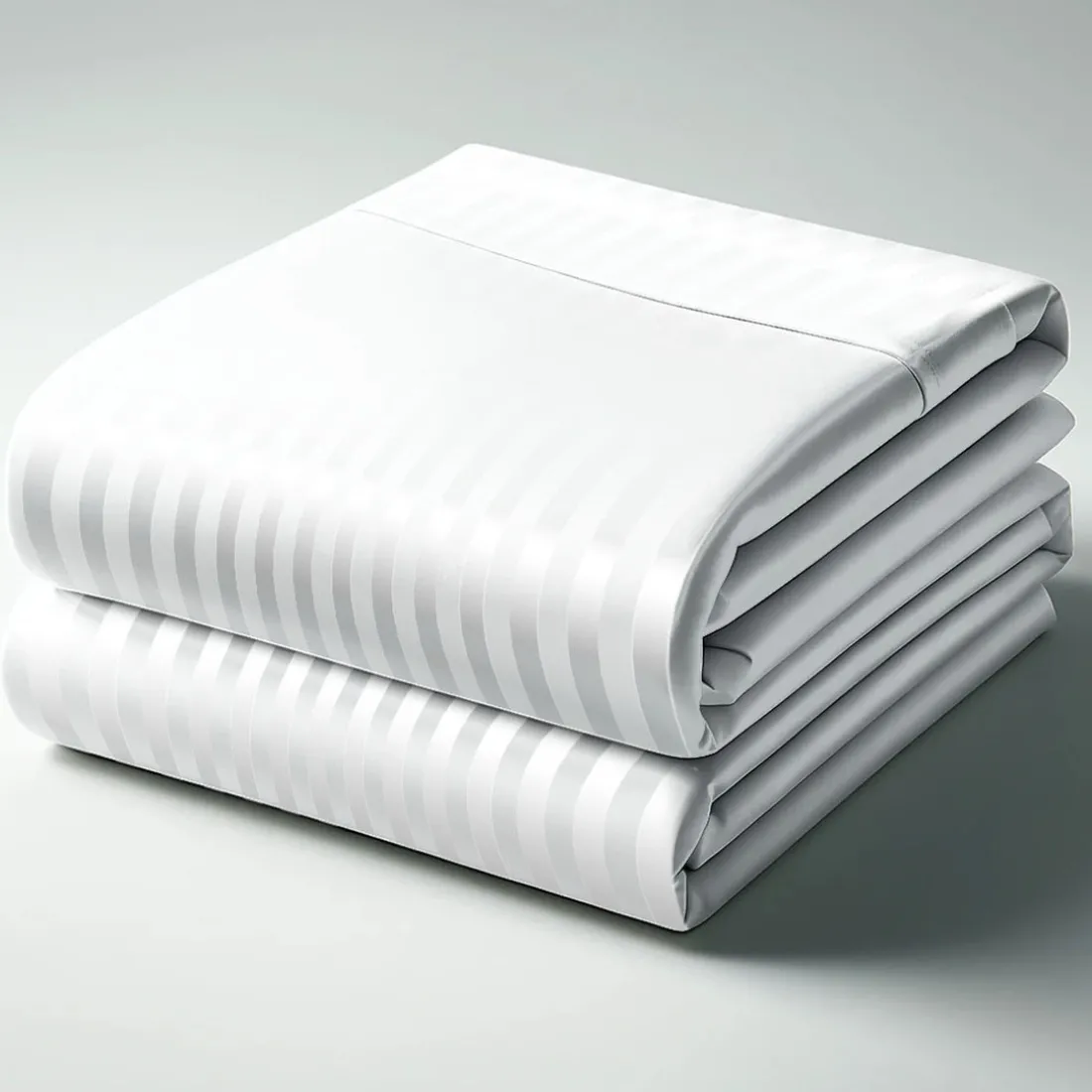 Drap Housse Grand Bonnet Satin De Coton rayé TERTIO® -Blanc