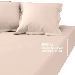 Drap housse grand bonnet Percale de coton TERTIO® - beige rosé