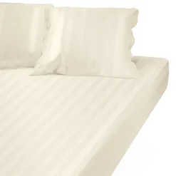 Drap Housse satin de Coton rayé TERTIO® - Ecru1