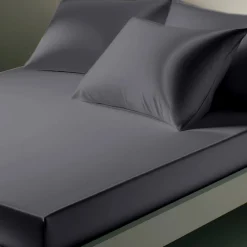 Drap Housse satin de coton uni TERTIO® - Gris anthracite foncé