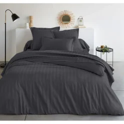 Drap Housse satin de coton uni TERTIO® - Gris anthracite foncé