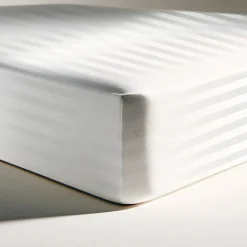 Drap Housse satin de Coton rayé TERTIO® - Blanc
