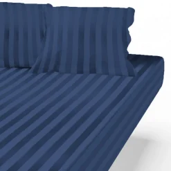 Drap Housse satin de Coton rayé TERTIO® - Bleu indigo