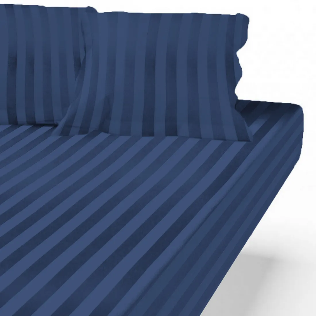 Drap Housse satin de Coton rayé TERTIO® - Bleu indigo