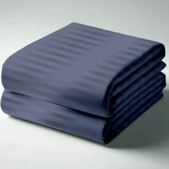 Drap Housse satin de Coton rayé TERTIO® - Bleu indigo