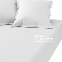 Drap Housse uni Grand Bonnet Satin De Coton TERTIO® - Blanc