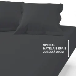 Drap Housse uni Grand Bonnet Satin De Coton TERTIO® - Anthracite