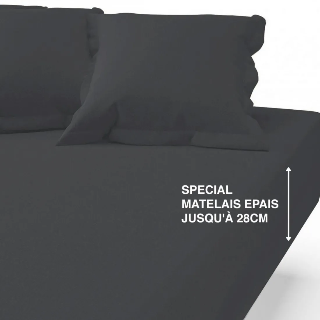 Drap Housse uni Grand Bonnet Satin De Coton TERTIO® - Anthracite