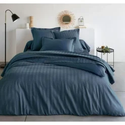 Drap Housse uni Grand Bonnet Satin De Coton TERTIO® - Bleu indigo