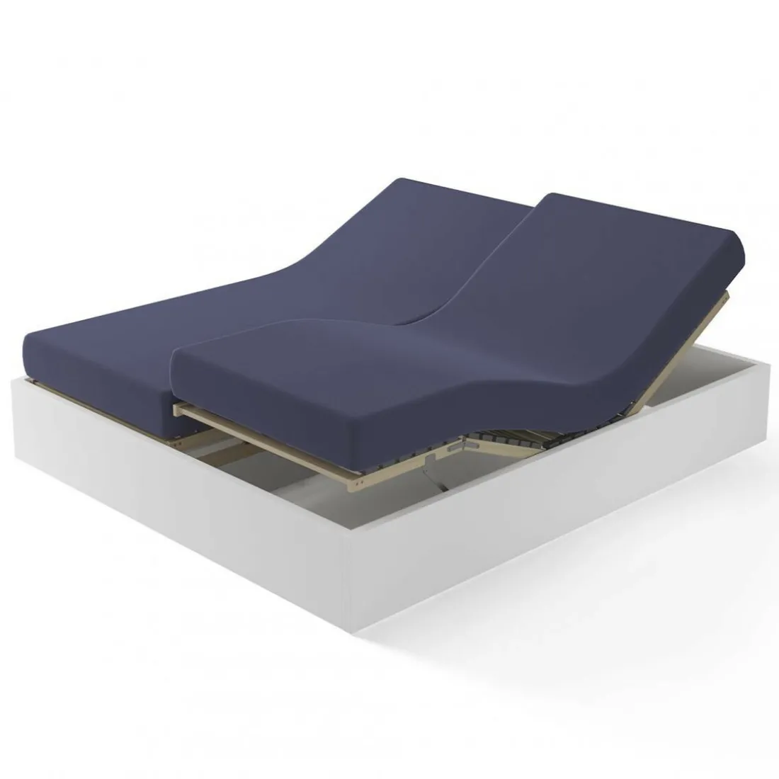 Drap housse uni spécial sommier articulés satin de coton TERTIO® - Bleu indigo