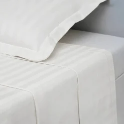 Drap Plat satin de Coton rayé TERTIO® - Blanc