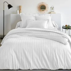 Drap Plat satin de Coton rayé TERTIO® - Blanc