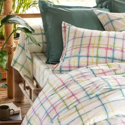 Drap plat carreaux PARADIS blanc cassé