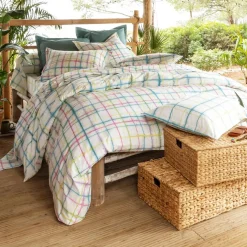 Drap plat carreaux PARADIS blanc cassé