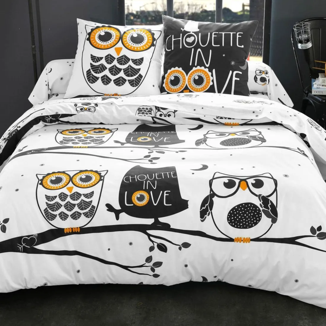 Drap plat CHOUETTE IN LOVE gris