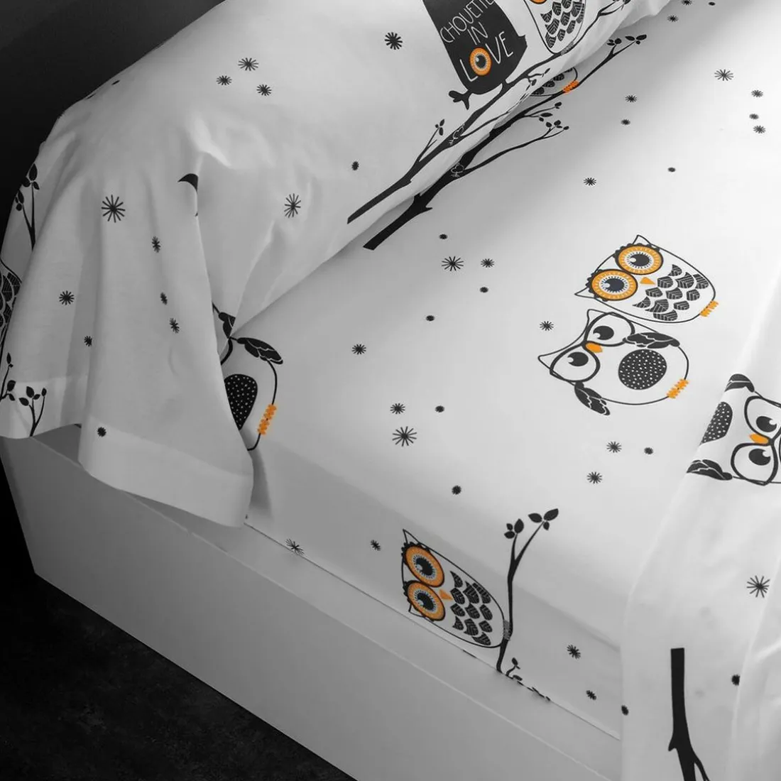 Drap plat CHOUETTE IN LOVE gris