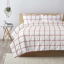 Drap plat coton - Terracotta/Blanc