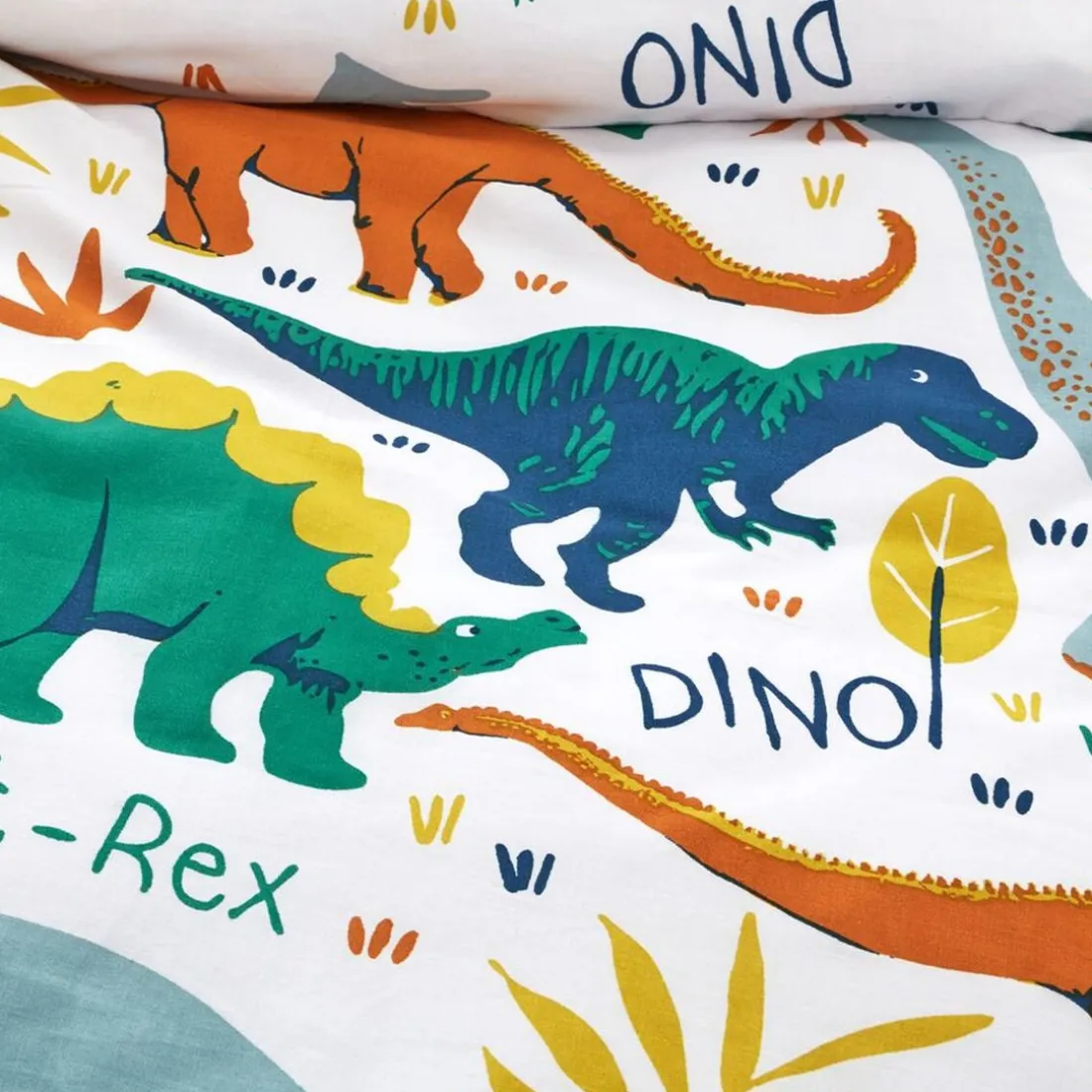 Drap plat coton motifs dinosaures T REX DRJU Vert