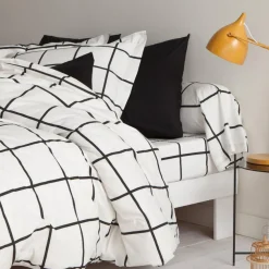 Drap plat coton PIASTRELLA - noir/blanc