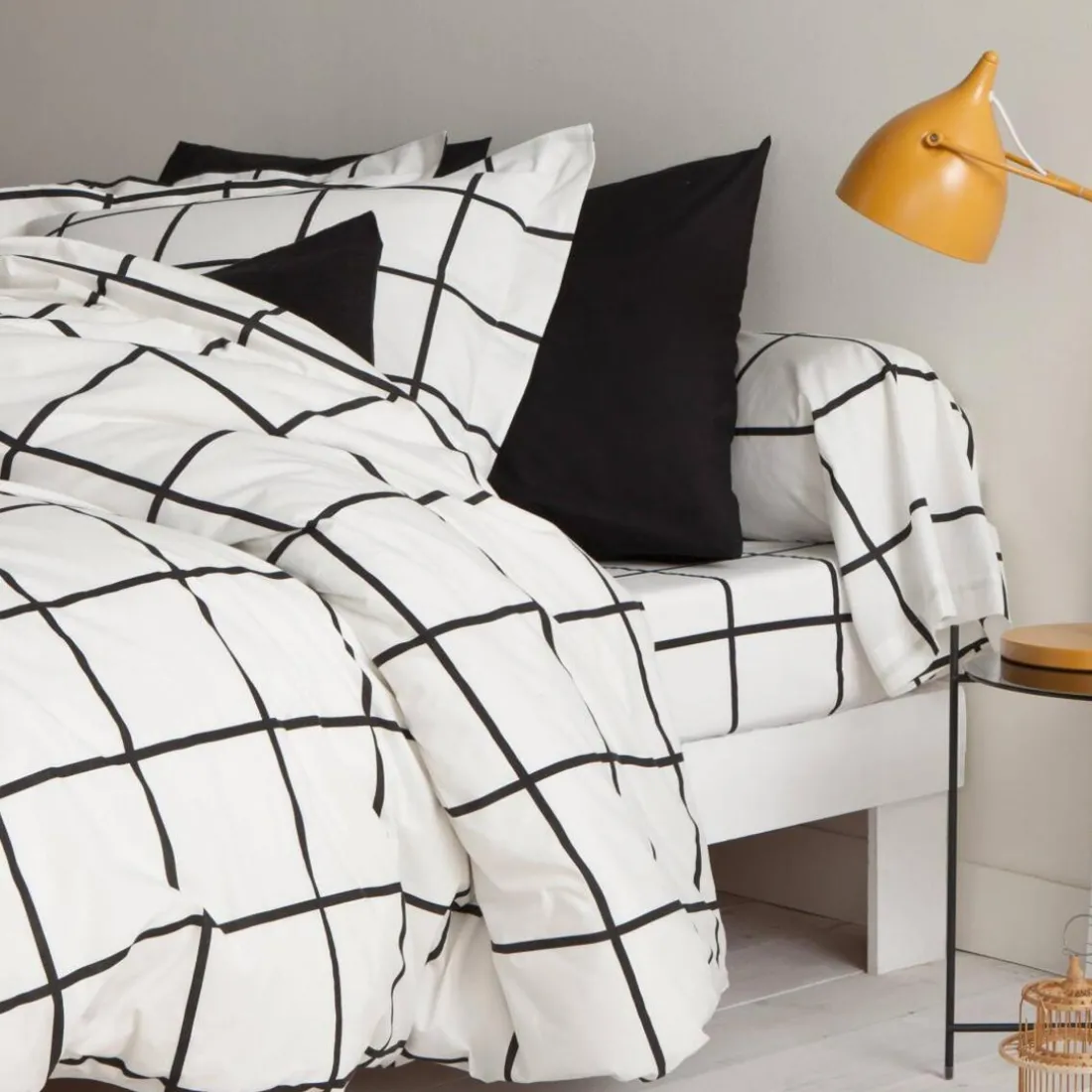 Drap plat coton PIASTRELLA - noir/blanc