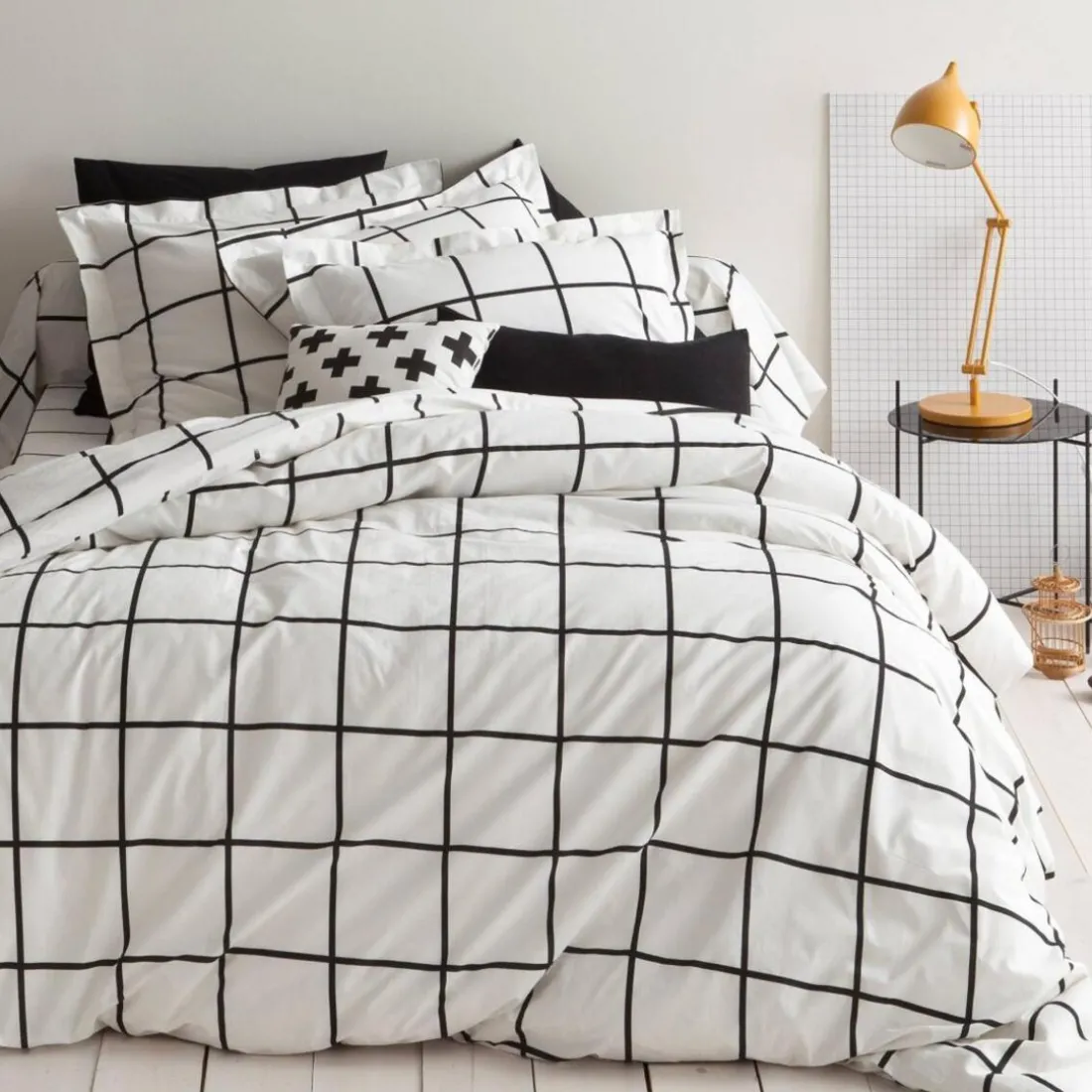 Drap plat coton PIASTRELLA - noir/blanc