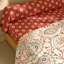 Drap plat DISQUES SOLAIRES, style folk, beige