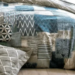 Drap plat effet patchwork Becquet - Bleu - Gris Chiné