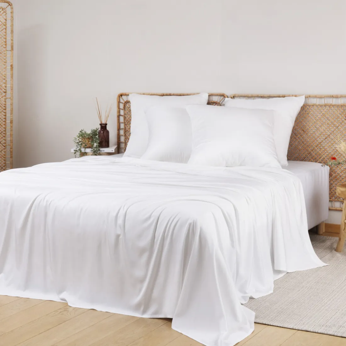 Drap Plat en Bambou - Blanc